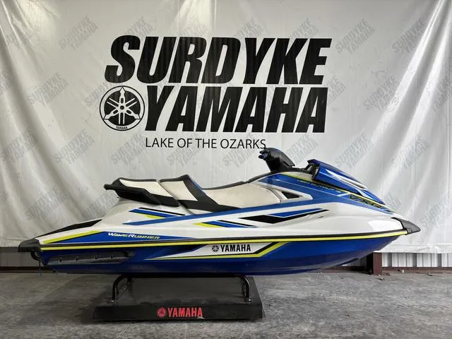 Slide: The Image of 2019 Yamaha WaveRunner VXR in blue and white at Surdyke Yamaha showroom. - 1