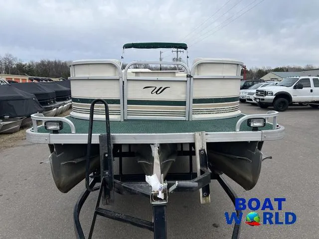 Slide: The Image of 2000 Weeres Sundeck 280 pontoon boat with 2021 Honda 100HP engine on trailer. - 32