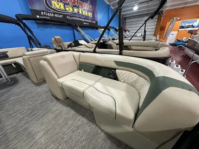 Slide: The Image of 2025 Godfrey Pontoons Sweetwater 2286 SFL interior seating in showroom display. - 20