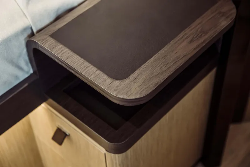 Slide: The Image of Modern wooden nightstand with sleek design on Absolute 52 FLY yacht, 2026 model. - 20