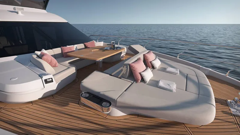 Slide: The Image of Luxurious 2026 Absolute 70' Fly yacht deck with seating, ocean view, and clear blue sky. - 5