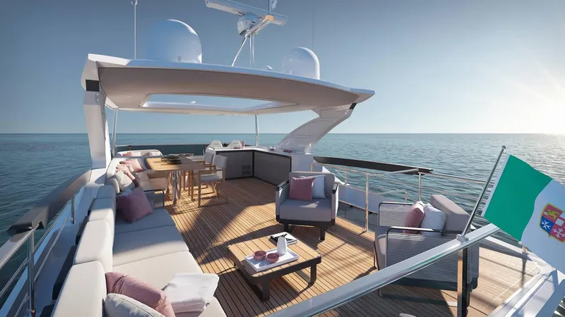 Slide: The Image of Luxurious 2026 Absolute 70' Fly yacht with elegant deck and ocean view. - 6