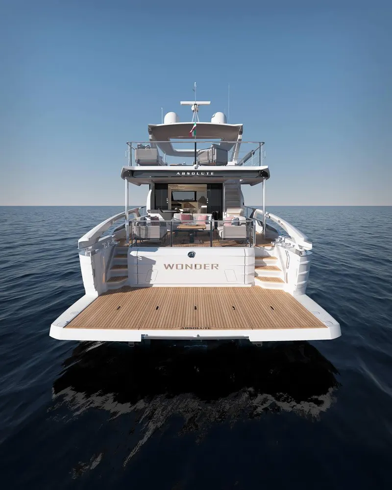 Slide: The Image of Luxurious dining area on 2026 Absolute 70' Fly yacht, featuring elegant decor and modern lighting. - 9