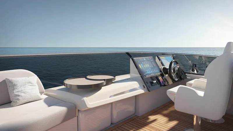 Slide: The Image of Luxurious 2026 Absolute 70' Fly yacht deck with seating, ocean view, and clear blue sky. - 6