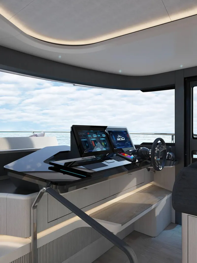 Slide: The Image of People relaxing on a 2026 Absolute 62' Navetta yacht, enjoying scenic ocean views. - 12