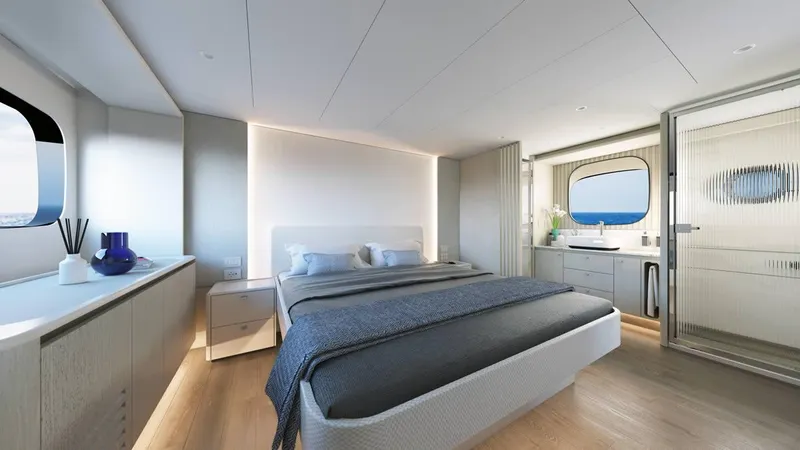 Slide: The Image of Luxurious helm of 2026 Absolute 62' Navetta yacht with modern navigation displays. - 19