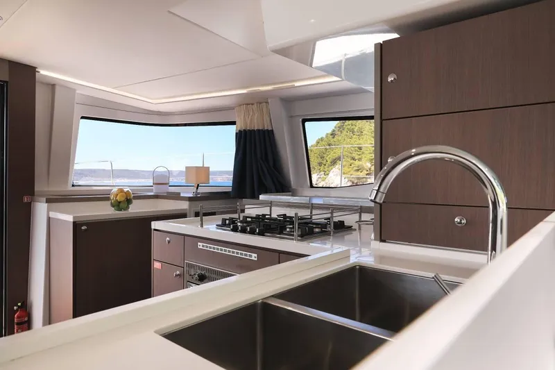 Slide: The Image of Modern kitchen interior on 2021 Bali 4.8 yacht with ocean view. - 27