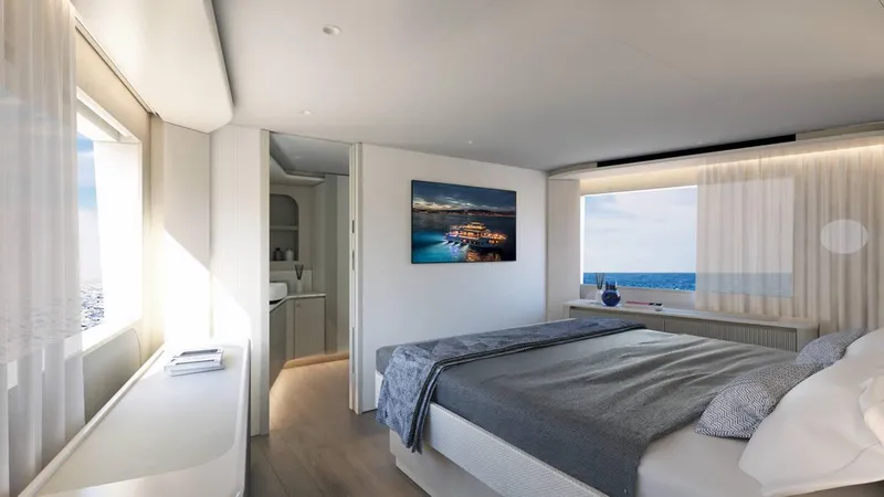 Slide: The Image of Luxurious kitchen interior on 2026 Absolute 62' Navetta yacht, featuring modern design and ocean views. - 14