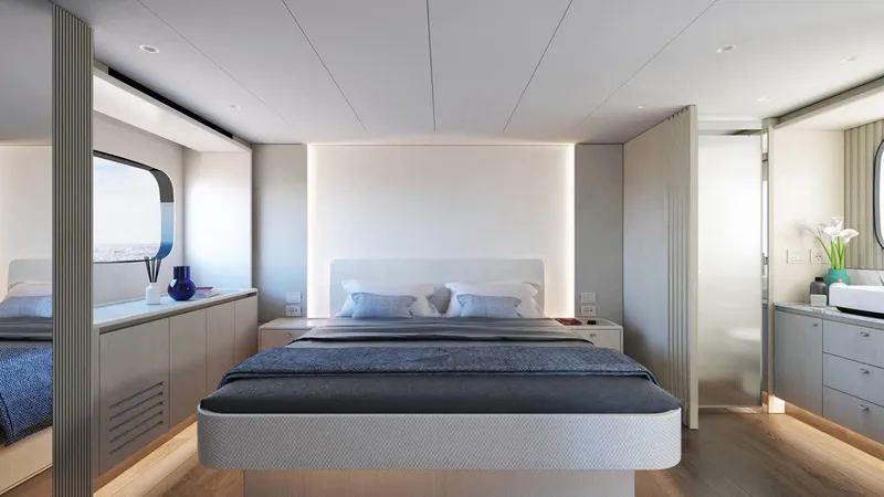 Slide: The Image of Luxurious helm of 2026 Absolute 62' Navetta yacht with panoramic sea view. - 18