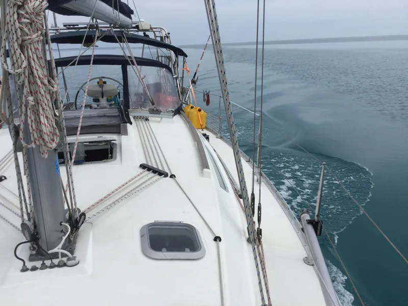 Slide: The Image of Jeanneau Sun Odyssey 36.2 sailing on calm waters, 1997 model yacht. - 6