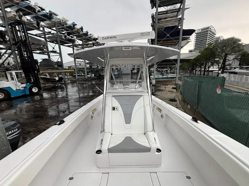 Slide: The Image of 2020 SeaVee 340Z boat with Garmin equipment, docked in a marina. - 3