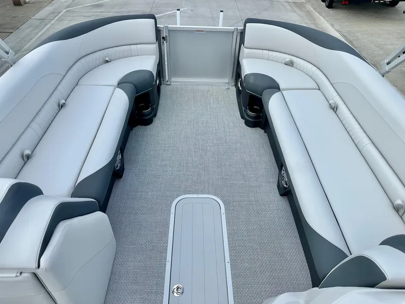 Slide: The Image of 2025 Avalon 25' LSZ Platinum boat interior with versatile rear bench seating. - 8