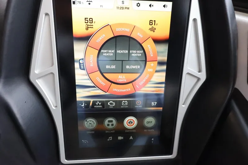 Slide: The Image of Touchscreen control panel of 2021 Tigé Z3 boat displaying various settings and features. - 24