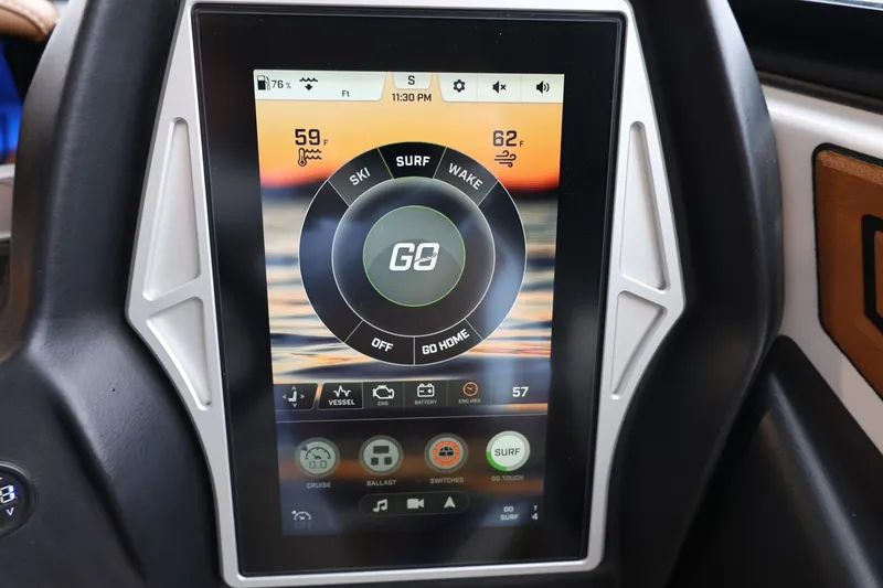 Slide: The Image of Touchscreen display in 2021 Tigé Z3 boat showing surf and wake settings. - 25