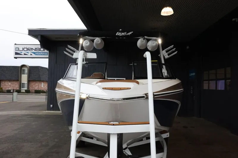 Slide: The Image of 2021 Tigé Z3 boat at Bjornson Marine dealership, front view. - 3