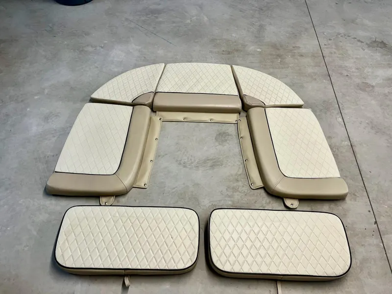 Slide: The Image of Cushion set for 2020 Carolina Skiff 21 Ultra Elite, arranged on concrete floor. - 12