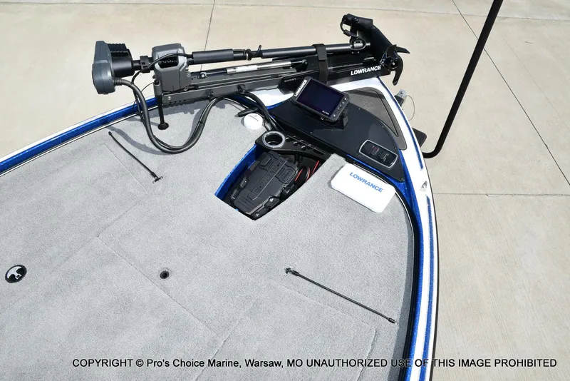 Slide: The Image of 2023 Nitro Z18 Pro boat deck with Lowrance electronics and trolling motor. - 11