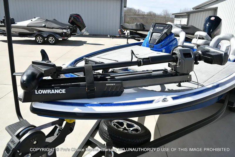 Slide: The Image of 2023 Nitro Z18 Pro boat with Lowrance Ghost trolling motor on trailer. - 31