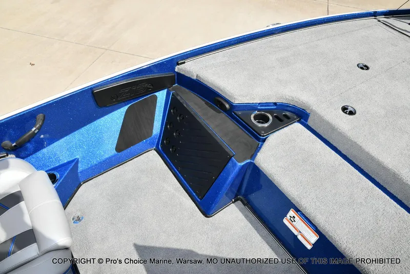 Slide: The Image of 2023 Nitro Z18 Pro boat interior with blue accents and gray seating. - 49