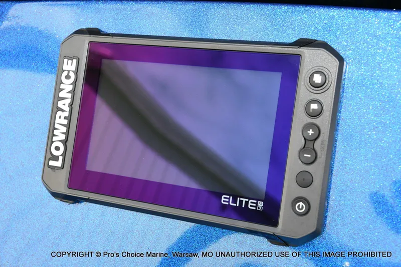 Slide: The Image of Lowrance Elite FS7 fishfinder on 2023 Nitro Z18 Pro boat dashboard. - 8