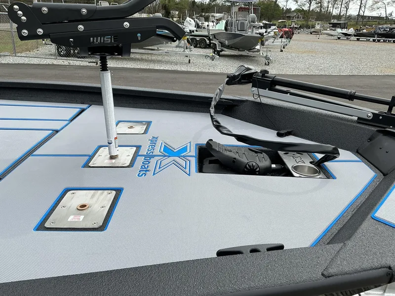 Slide: The Image of 2025 Xpress Hyper-Lift Crappie Series H20 boat deck with fishing seat mount. - 7