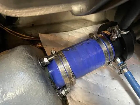 Slide: The Image of Blue hose with metal clamps in 2005 Apreamare Don Giovanni boat engine compartment. - 15