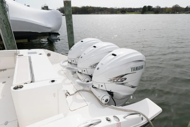 Slide: The Image of 2022 Pursuit S 378 Sport boat with triple Yamaha XTO outboard engines. - 19