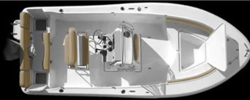 Slide: The Image of Top view of a 2015 Pioneer 180 Islander boat with beige seating. - 17