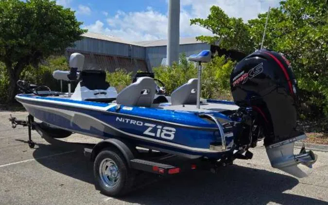 Slide: The Image of 2025 Nitro Z18 boat with outboard motor, parked outdoors on a trailer. - 10