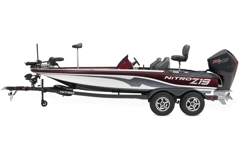 Slide: The Image of 2025 Nitro Z19 Pro boat with Garmin equipment at Bass Pro Shops. - 2
