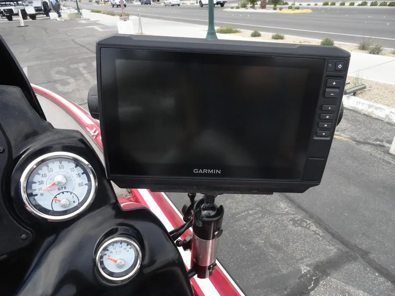 Slide: The Image of Garmin GPS mounted on 2018 Nitro Z17 boat dashboard with gauges. - 11