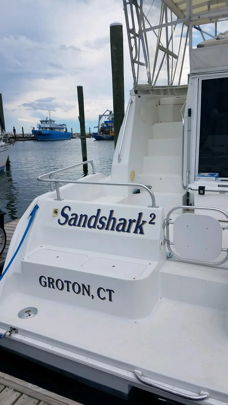 Slide: The Image of 1996 Mainship 40 Sedan Bridge boat named "Sandshark²" docked in Groton, CT. - 34