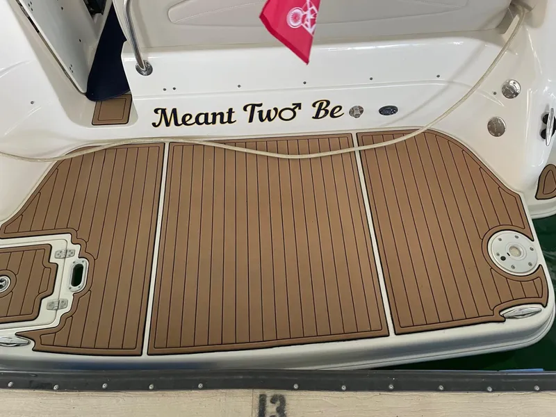 Slide: The Image of 2005 Regal 2860 Express Cruiser with teak deck and "Meant Two Be" nameplate. - 8