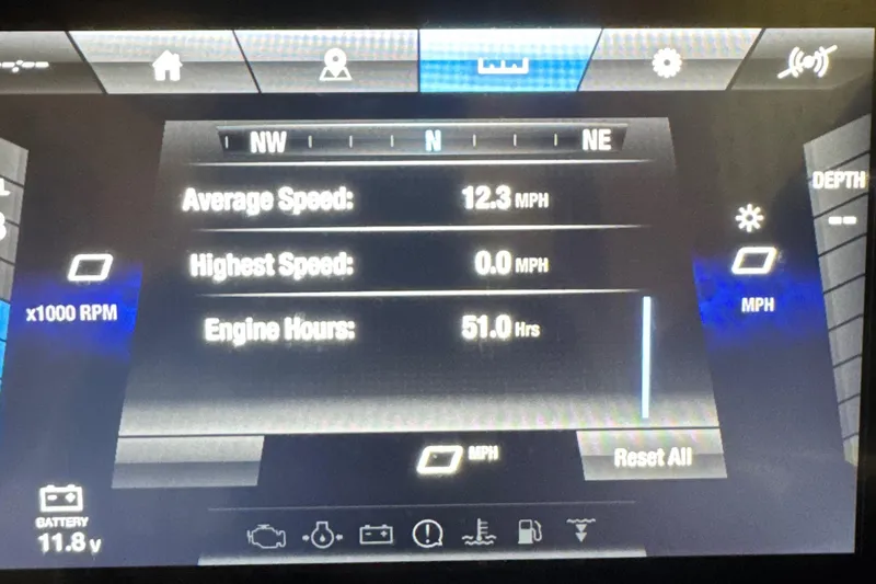 Slide: The Image of Dashboard display of a 2024 Yamaha Boats 195S showing speed and engine hours. - 7