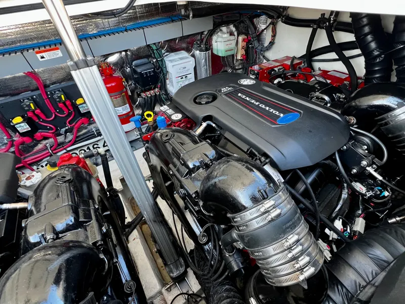 Slide: The Image of 2018 Regal 33 Express boat docked at marina in Huntington, NY. - 12