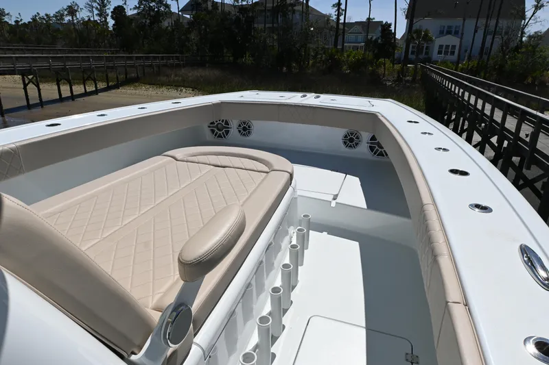 Slide: The Image of 2024 Freeman 37 VH boat with spacious seating and sleek design. - 11
