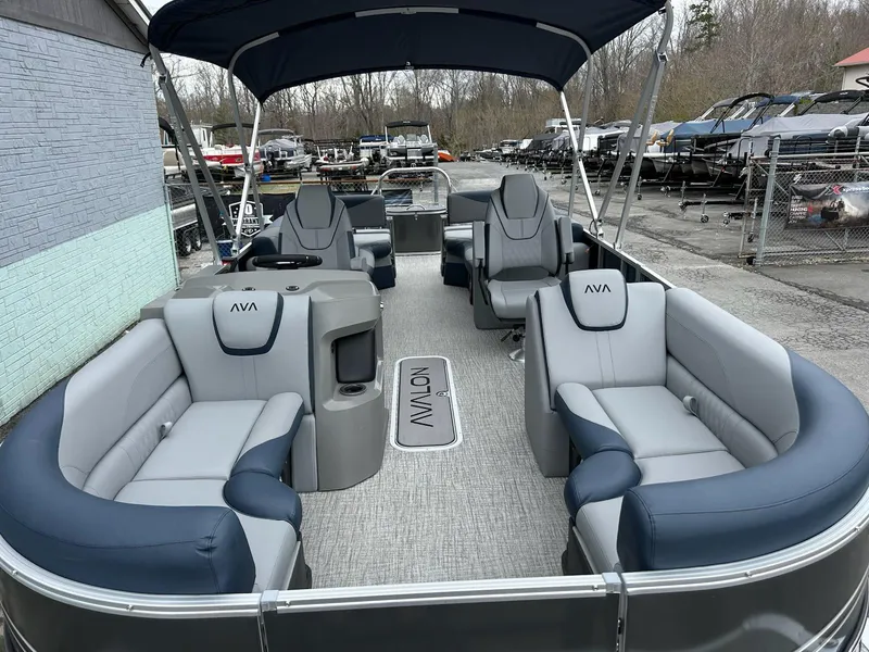 Slide: The Image of 2025 Avalon LSZ 2585 Quad Lounger Shift pontoon boat with spacious seating and modern design. - 5