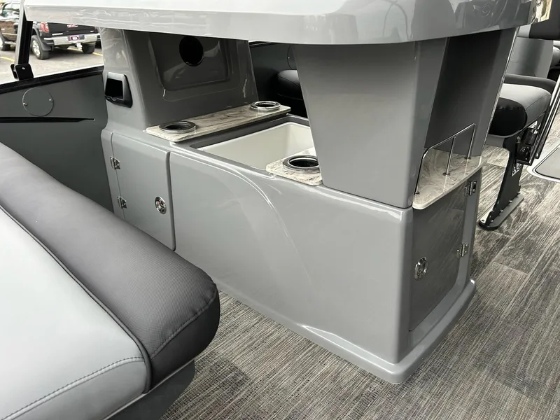 Slide: The Image of Luxurious interior of 2025 Avalon 2585 Catalina Entertainer pontoon boat with seating and table. - 14
