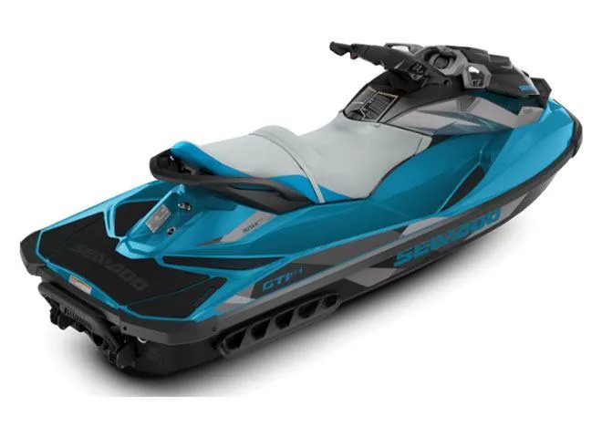 Slide: The Image of 2018 Sea-Doo GTI SE 155 jet ski in vibrant blue and gray design. - 7