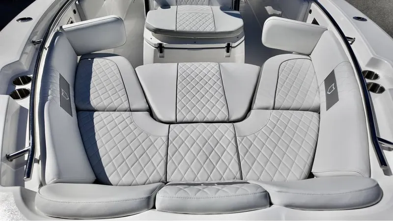 Slide: The Image of Luxurious seating on 2025 Sea Fox 268 Commander boat with quilted upholstery. - 19