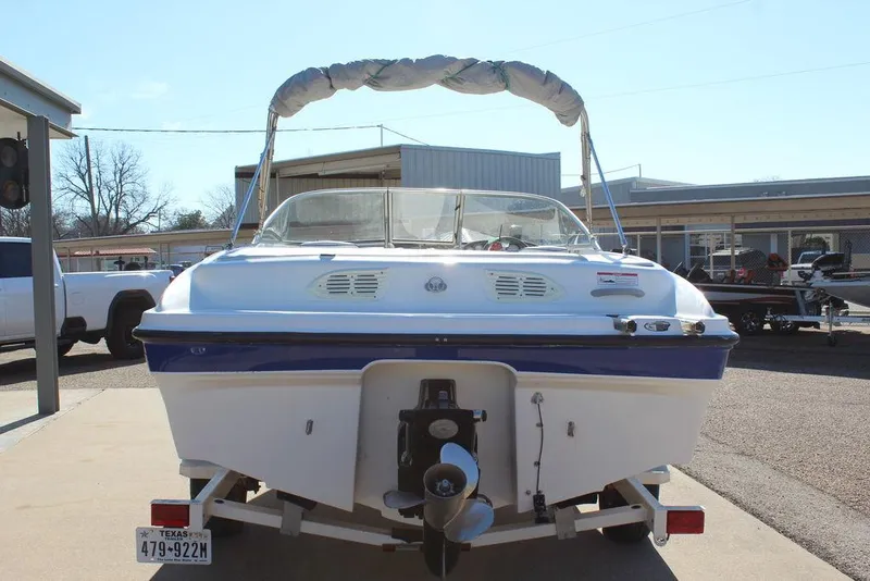 Slide: The Image of 2007 Bayliner 185 BR boat on trailer, rear view, with covered canopy. - 4