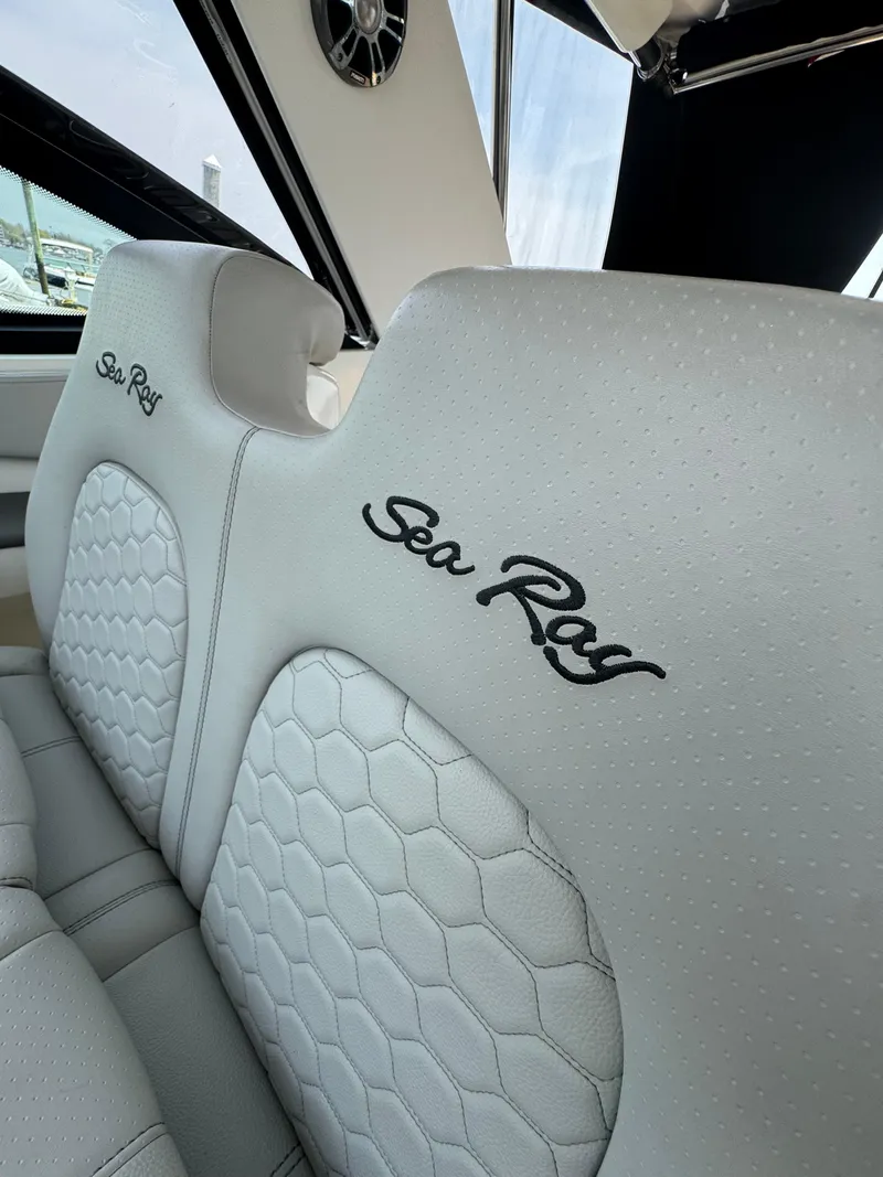 Slide: The Image of Luxurious interior seating of 2021 Sea Ray Sundancer 320 OB boat. - 27