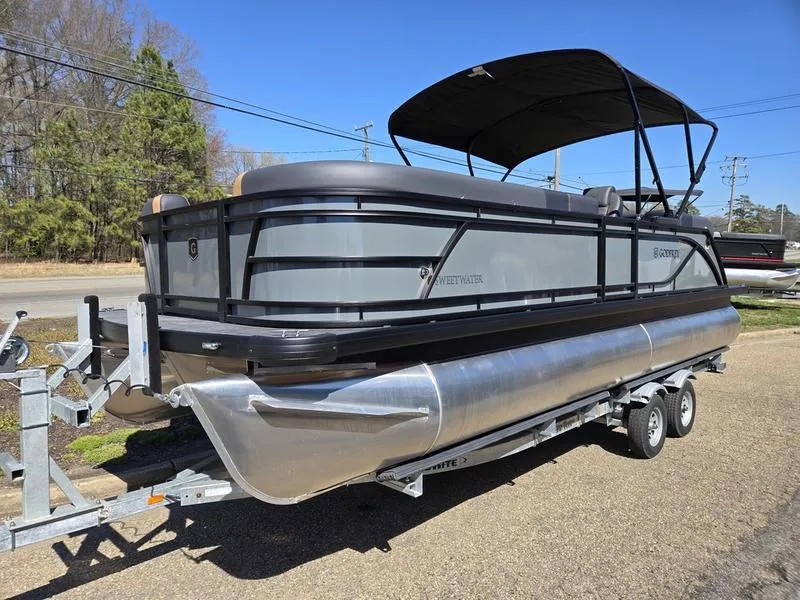 The Image of 2025 Godfrey Sweetwater 2286 SB pontoon boat on trailer, featuring iMPACT Center Tube Package. - 1