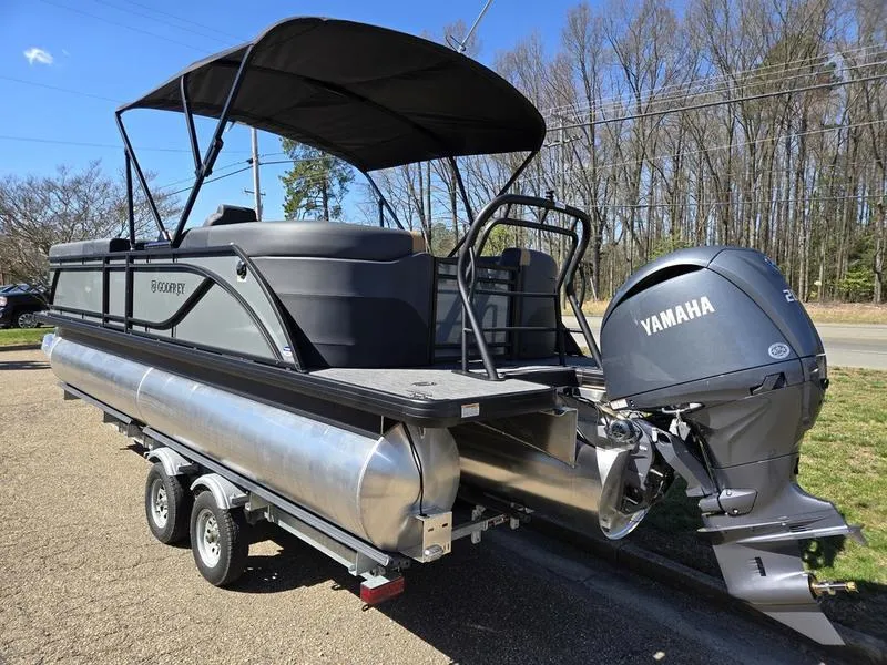 Slide: The Image of 2025 Godfrey Sweetwater 2286 SB pontoon boat with Yamaha motor on trailer. - 5