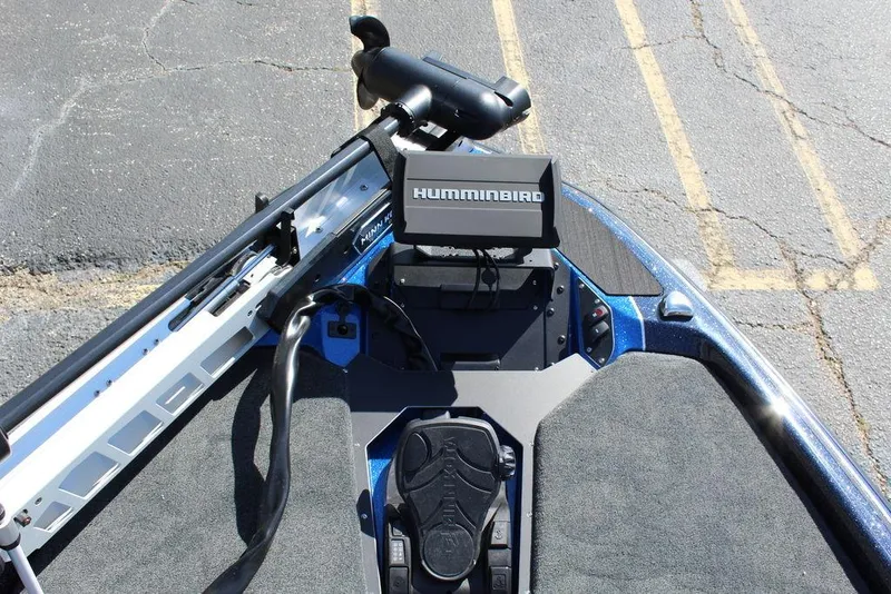 Slide: The Image of 2025 Skeeter ZXR20 boat with Humminbird fishfinder and trolling motor on deck. - 14