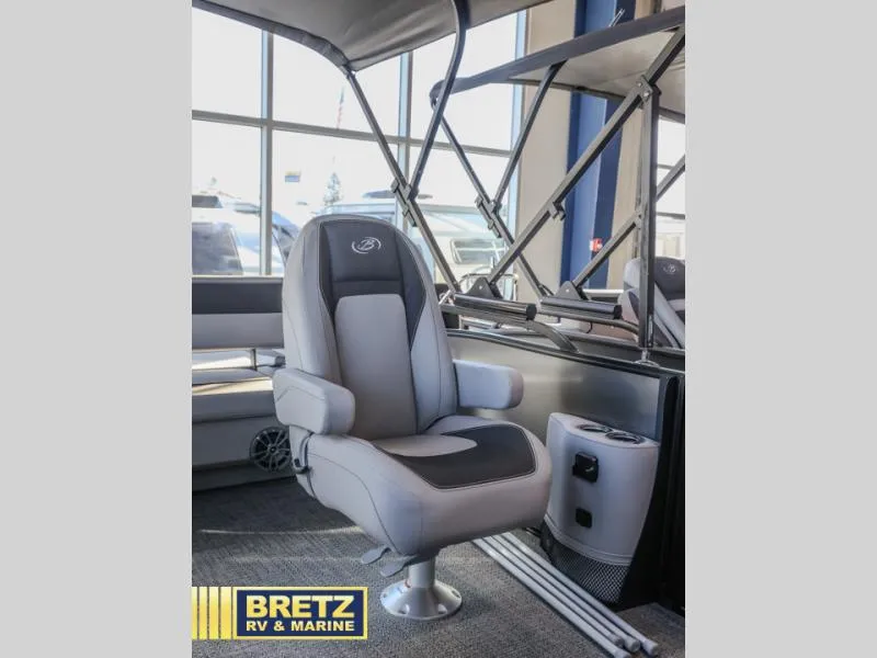 Slide: The Image of Luxurious Aria Ultra-Lounge A22UC boat seat, 2025 model, displayed at Bretz RV & Marine showroom. - 13