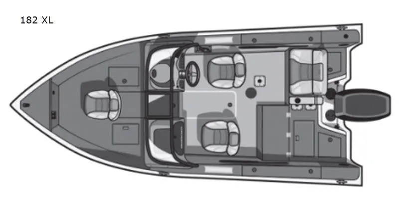Slide: The Image of Top view of 2020 Pro Angler XL 182 XL boat layout, showing seating and storage. - 2