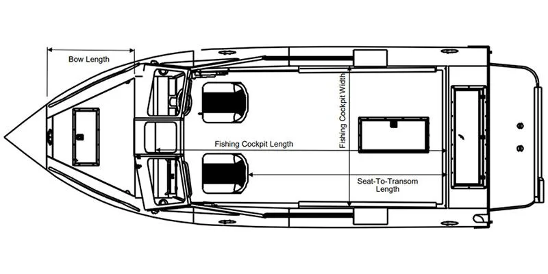 Slide: The Image of Top view schematic of 2024 Sea Runner 210 SRET boat layout. - 2