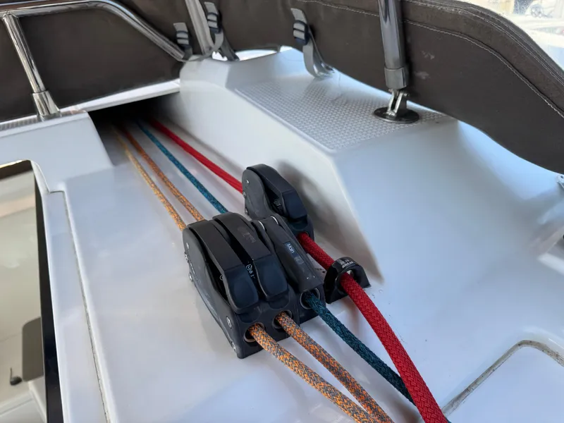 Slide: The Image of Rope clutches on a 2018 Fountaine Pajot Saona 47 catamaran deck. - 38