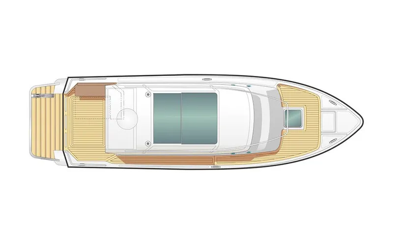 Slide: The Image of Top view of 2025 Delta Powerboats 400 SW, showcasing sleek design and spacious deck layout. - 19
